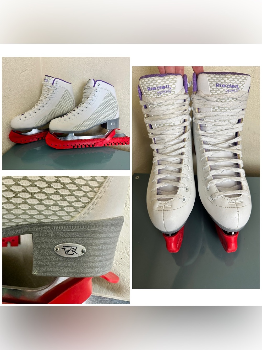 W’s Riedell Violet Sparkle Model Figure Ice Skates White Stainless Steel Size 9